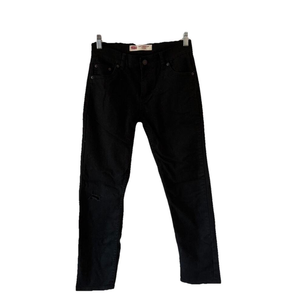 Levis 502 Jeans Boys 14 Reg 27x27 Black Denim Pants Reg Taper Fit Hole in Knee
